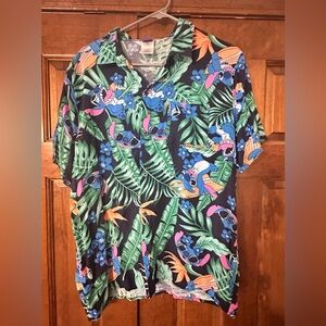 Disney Stitch Tropical Print Button-Down Shirt - Blue/Green/Orange